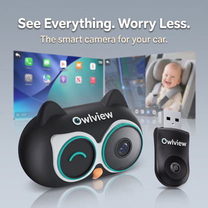 The Owlview™ 2-in-1 Baby Car Camera & Wireless CarPlay Adapter