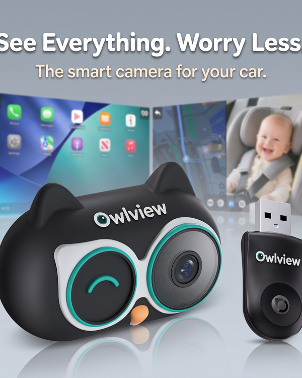 The Owlview™ 2-in-1 Baby Car Camera & Wireless CarPlay Adapter