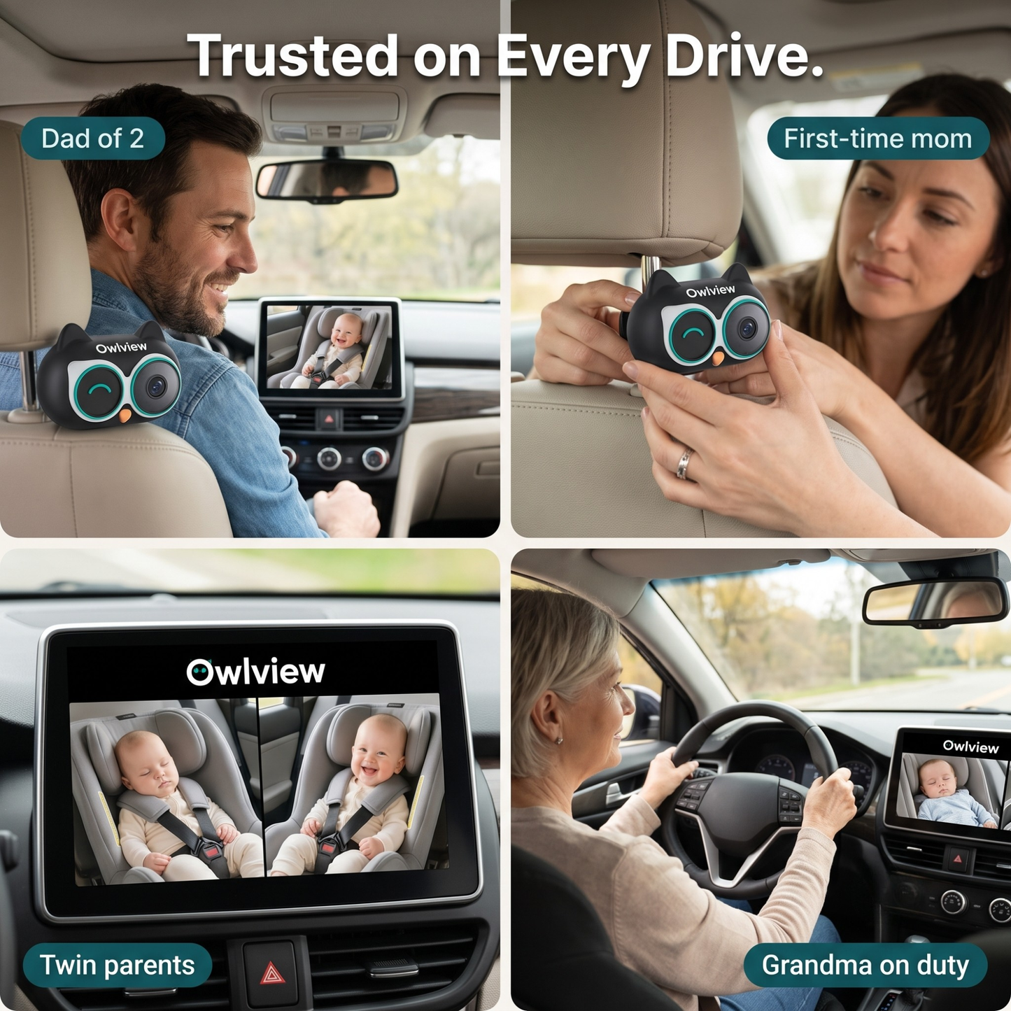 The Owlview™ 2-in-1 Baby Car Camera & Wireless CarPlay Adapter