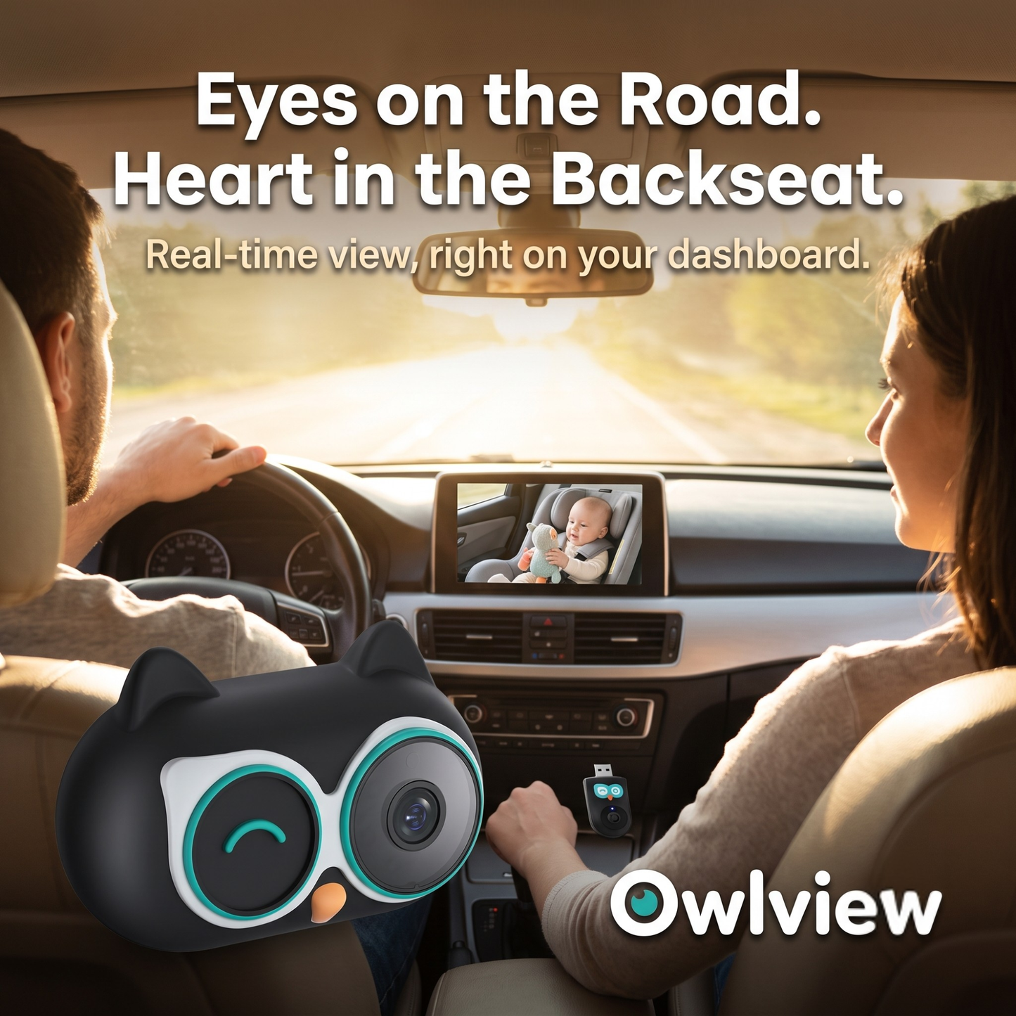 The Owlview™ 2-in-1 Baby Car Camera & Wireless CarPlay Adapter