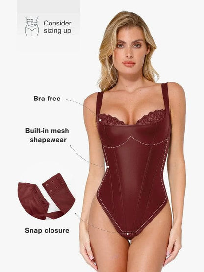 TrueHold Faux Leather Lace Corset Bodysuit